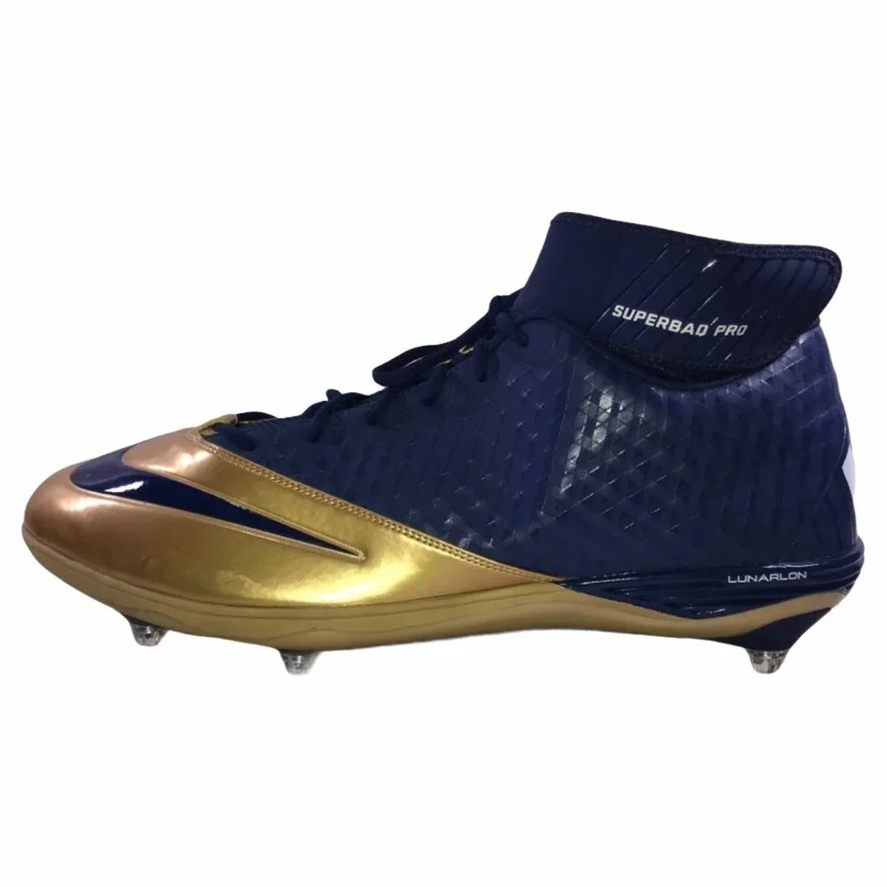 NWOT Nike Superbad Pro Lunarlon Gold Blue Football Player Cleats Men's 18